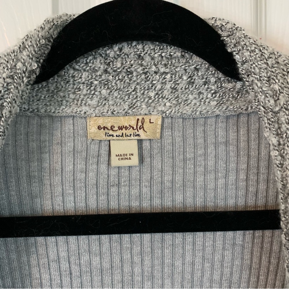 One World Gray Open Front Ribbed Long Asymmetrical Cardigan, Size L - Picture 2 of 7